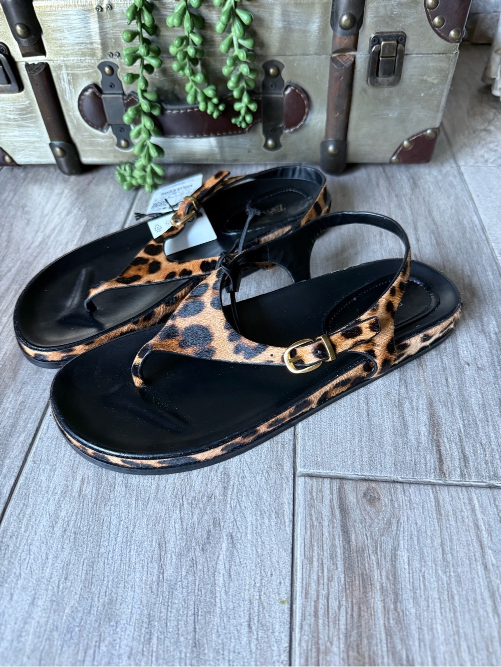 Zara Leopard Print Leather Sandals in Black and Brown new with tags - Picture 3 of 5